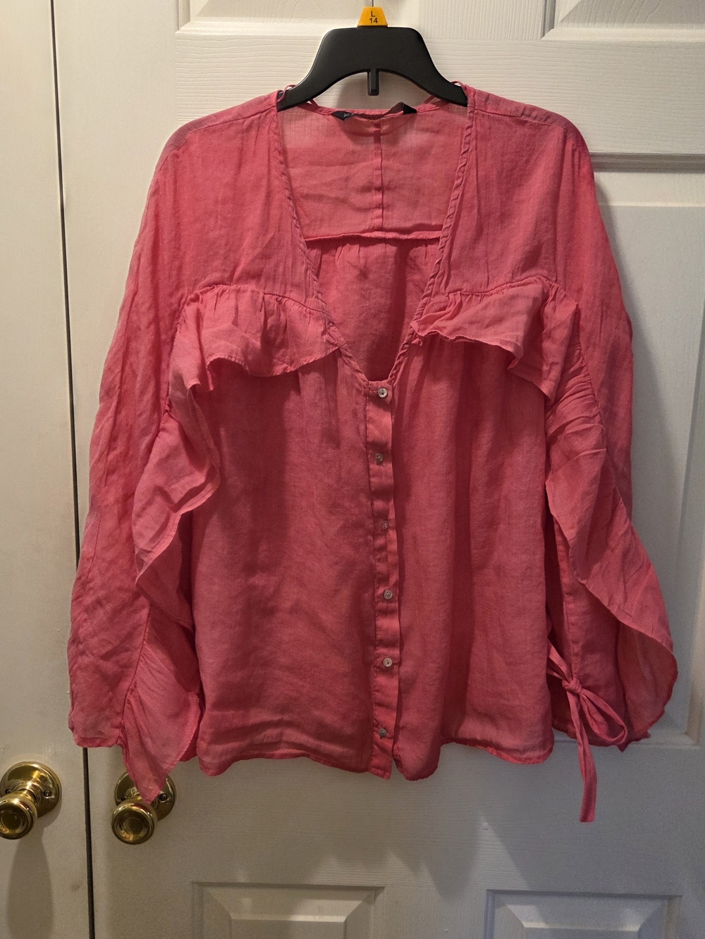 Zara Pink Ruffle-Trim Button-Front Blouse